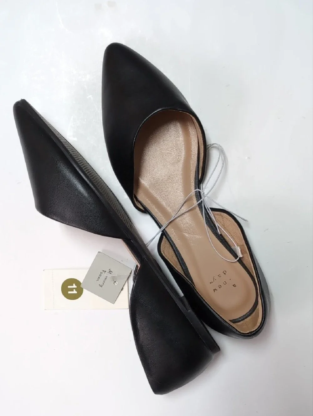 a new day Black Pointed D'Orsay Flats with Tan Insole